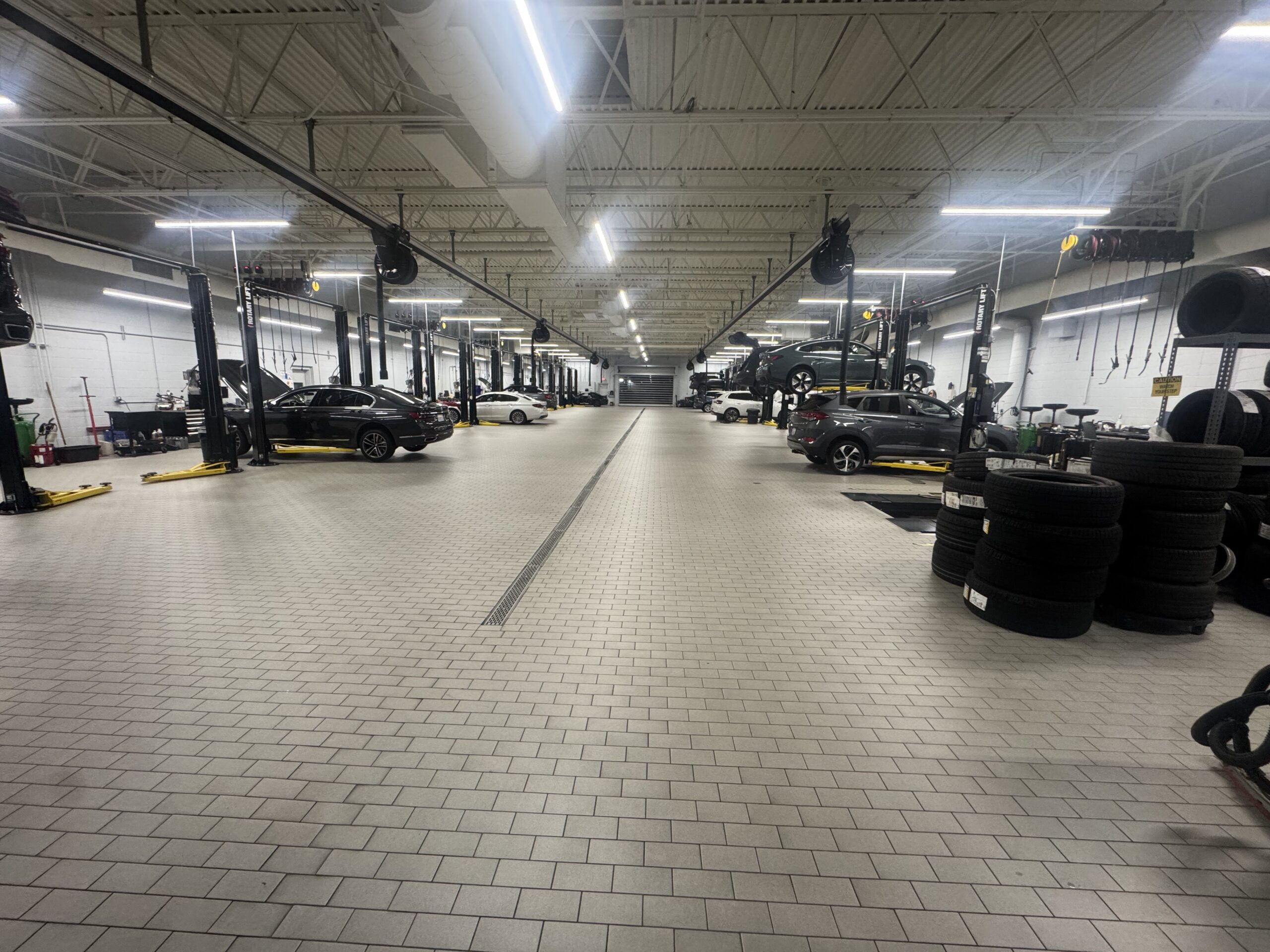 Industrial floor burnisher polishing vinyl composite tile corridors